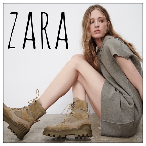 Bloggers Fave Zara Laced Split Leather Low Heel Ankle Boots Size 9 - Picture 2 of 16